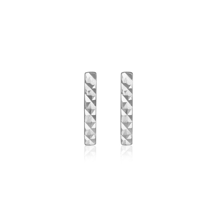 14k White Gold Textured Bar Earrings
