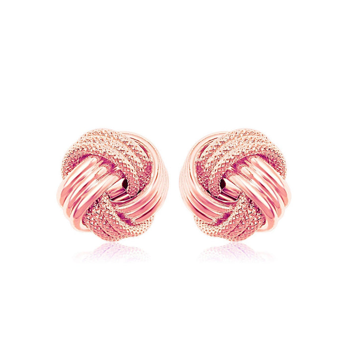 14k Rose Gold Love Knot with Ridge Texture Earrings