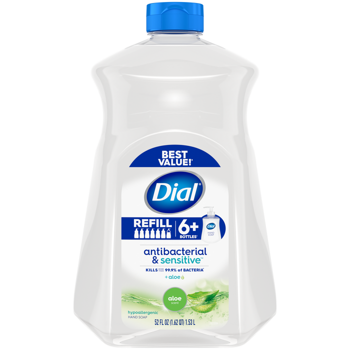 Dial Antibacterial Liquid Hand Soap Refill, Aloe Scent, 52 Ounce