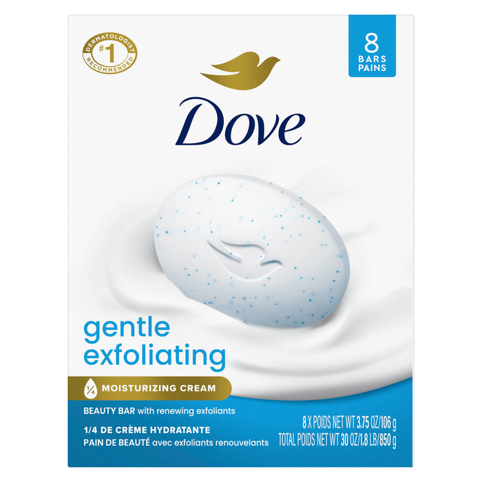 Dove Beauty Bar Soap for Women Gentle Exfoliating All Skin, 3.75 oz 8 Bars