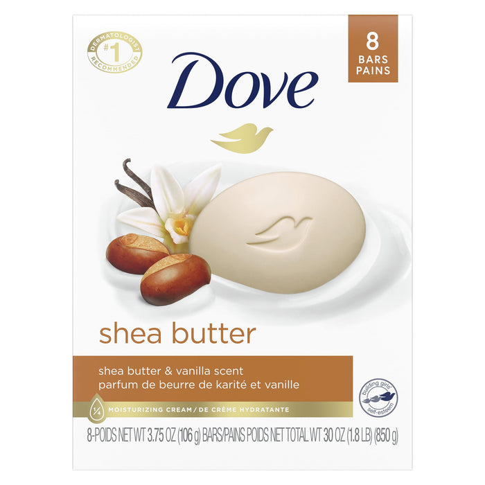 Dove Beauty Bar Women's Bath Soap Moisturizing Gentle All Skin Shea Butter & Vanilla, 3.75 oz 8 Bars