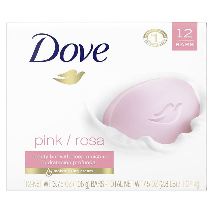 Dove Beauty Bar Women's Bath Soap Gentle Pink Rosa Moisturizing All Skin, 3.75 oz 12 Bars