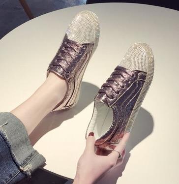 Sneakers Women Flats Golden Silver Shoes Rhinestone Bling Casual Shoes Korean Luxury Creepers Superstar Shoes Streetwear