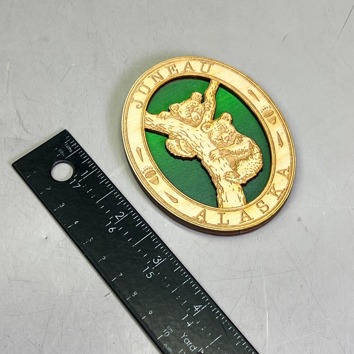 (2 PACK) Baby Bears Tree Laser Cut Wood Magnet Souvenir JUNEAU, AK Made In USA