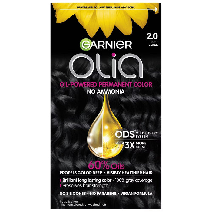 Garnier Olia Oil Powered Permanent Haircolor 2.0 Soft Black
