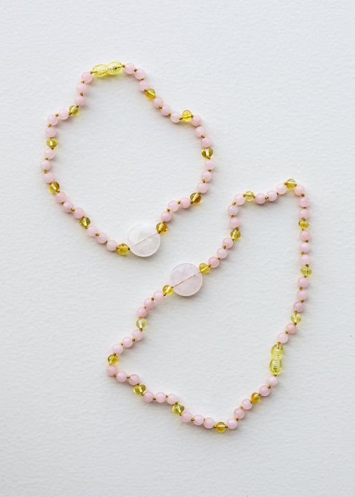 Rose Quartz + Honey Baltic Sea Amber || Rose Quartz Stone || Necklace Set