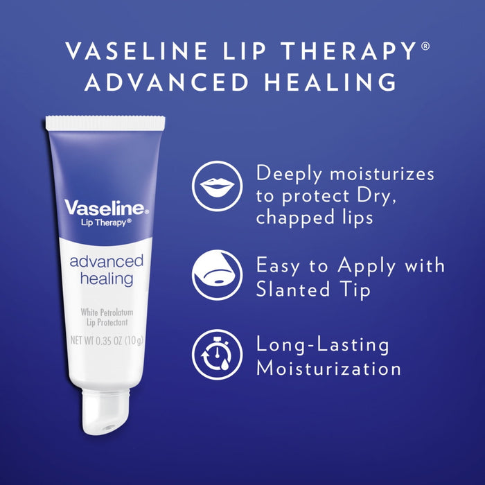 Vaseline Lip Therapy Moisturizing White Petroleum Advanced Healing Lip Protectant, 0.35 oz 2 Count