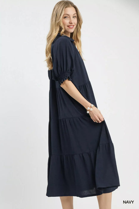 Umgee Solid Tiered Midi Dress
