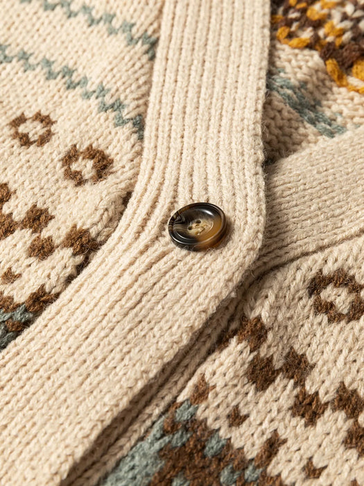 Western Pattern Knitted Button V Neck Cardigan Sweater
