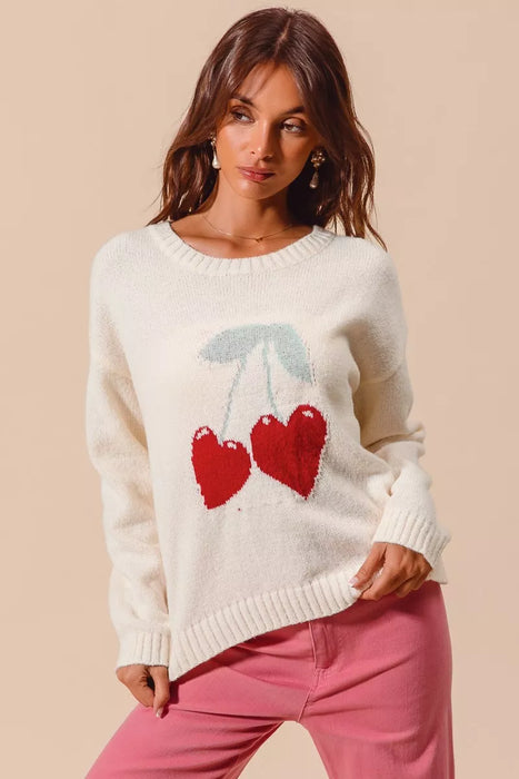 SO ME Heart Cherry Knitted Valentine Sweater Top