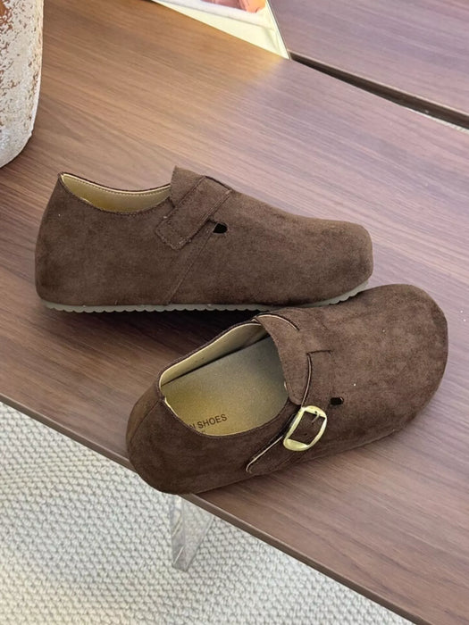 Suede Buckle Slip-Ons