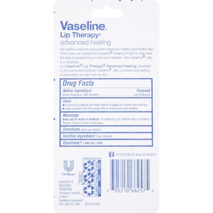 Vaseline Lip Therapy Moisturizing White Petroleum Advanced Healing Lip Protectant, 0.35 oz 2 Count