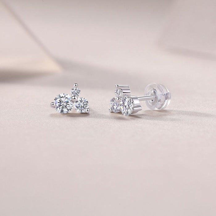 Waves-Set with Moissanite 0.3 carats S925 sterling silver and platinum-plated stud earrings fashion fashion jewelry silver jewelry