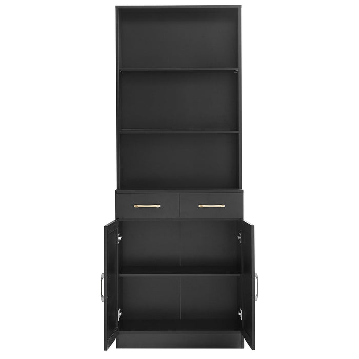 Bathroom Storage Cabinet, Cabinet with Two Doors and Drawers, Adjustable Shelf, Three-layer Open Shelf, MDF Board