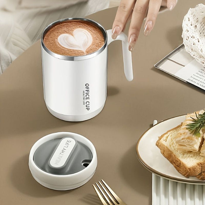 1pc Stainless Steel Cups With Lid; 16 Oz 304 Stainless Steel Tumblers Durable Coffee Mug With Splash Proof Sliding Lid; Drink With Lid Open; Plastic Housing And Lid; Straw Not Included
