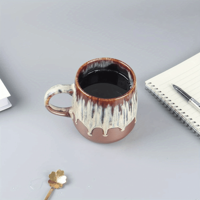 Large Ceramic Coffee Mug, 21 Oz, Gilt Beige Blue Tea Cup for Office and Home, Dishwasher and Microwave Safe