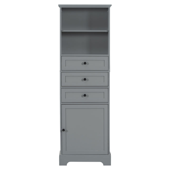 White Tall Storage Cabinet with 3 Drawers and Adjustable Shelves for Bathroom, Study, Office and Interior, MDF Board with Painted Finish