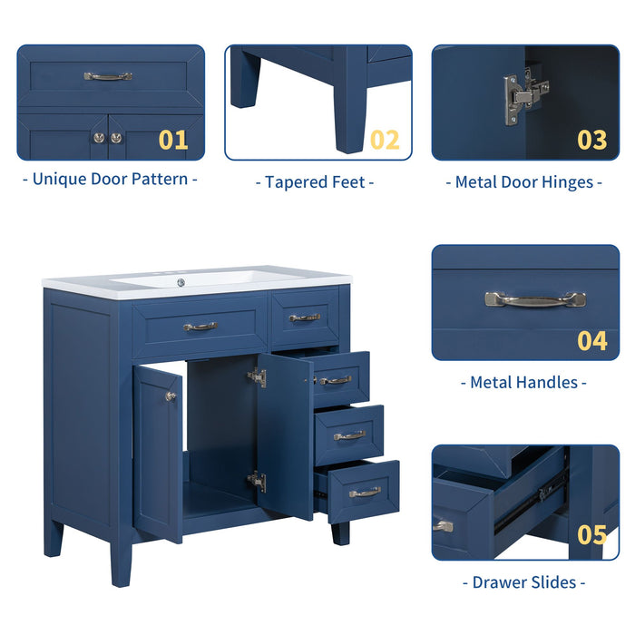 36\" Bathroom Vanity with Sink Combo, Black Bathroom Cabinet with Drawers, Solid Frame and MDF Board