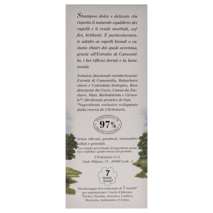 Blond and Light Brown Hair Shampoo - Chamomile by LErbolario for Unisex - 6.7 oz Shampoo
