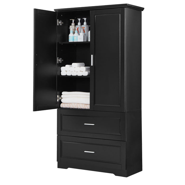 Tall Bathroom Storage Cabinet, Cabinet with Two Doors and Drawers, Adjustable Shelf, MDF Board