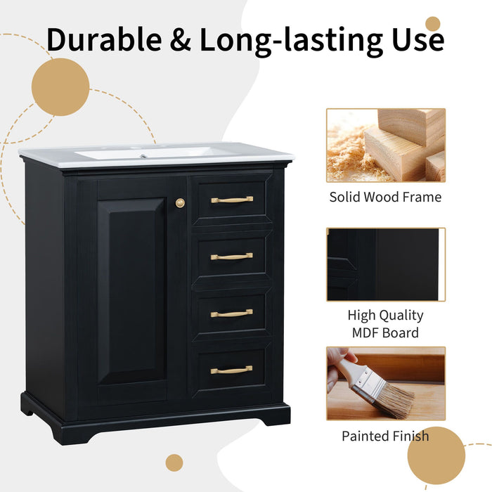 30" Bathroom Vanity with Sink, One Package, Bathroom Cabinet with Drawers, Solid Frame and MDF Board