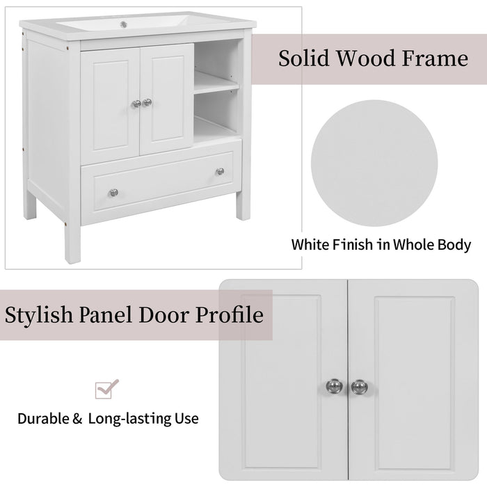 30" Bathroom Vanity with Sink, Bathroom Storage Cabinet with Doors and Drawers, Solid Wood Frame, Ceramic Sink