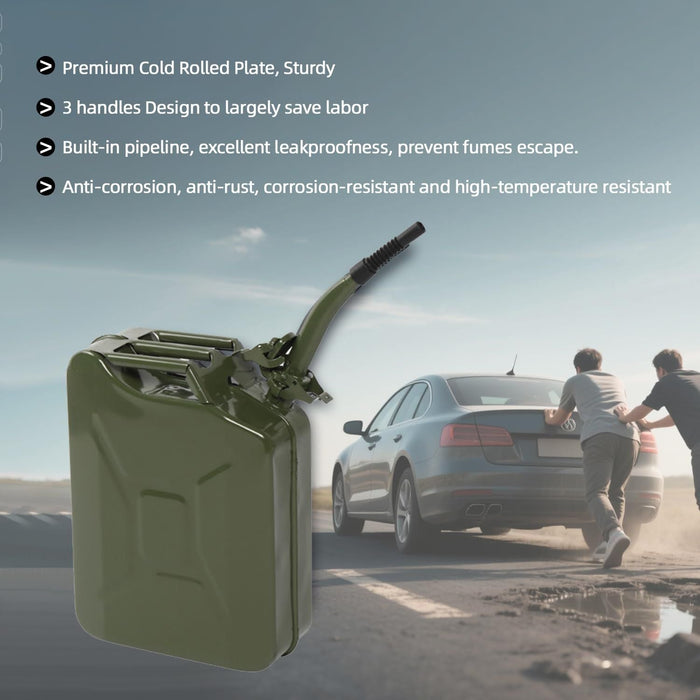 5 Gallon Jerry Fuel Can with Flexible Spout, Portable Jerry Cans Fuel Tank Steel Fuel Can, Fuels Gasoline for Cars, Trucks, Green