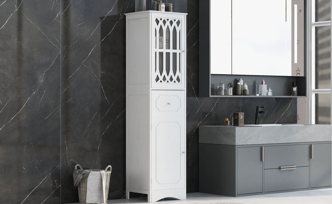Tall Bathroom Cabinet, Freestanding Storage Cabinet with Drawer and Doors, MDF Board, Acrylic Door, Adjustable Shelf