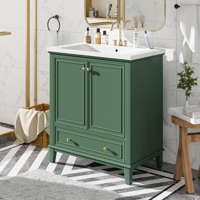 30\" Bathroom Vanity with Sink Combo, Multi-functional Bathroom Cabinet with Doors and Drawer, Solid Frame and MDF Board