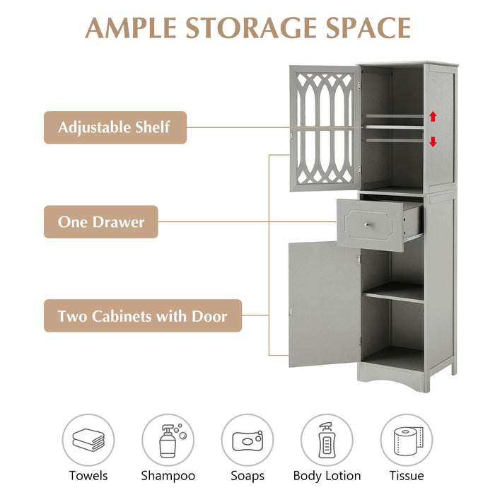 Tall Bathroom Cabinet, Freestanding Storage Cabinet with Drawer and Doors, MDF Board, Acrylic Door, Adjustable Shelf