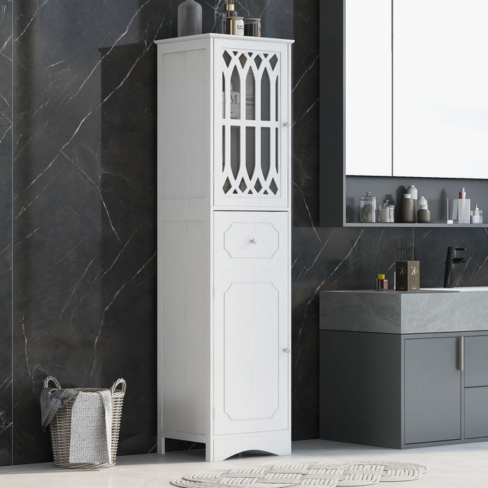 Tall Bathroom Cabinet, Freestanding Storage Cabinet with Drawer and Doors, MDF Board, Acrylic Door, Adjustable Shelf