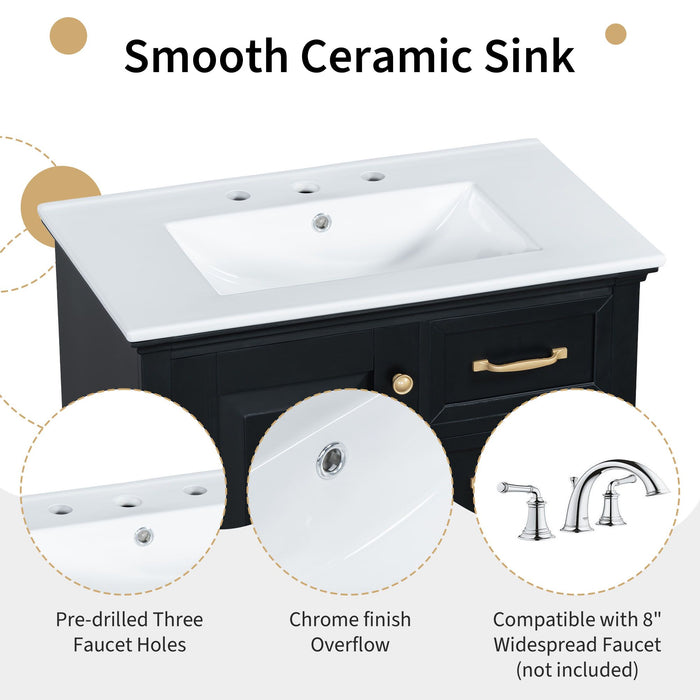 30" Bathroom Vanity with Sink, One Package, Bathroom Cabinet with Drawers, Solid Frame and MDF Board