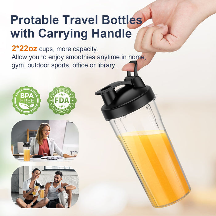 KOIOS 900W Smoothie Blender, Personal Blender for Shakes and Smoothies with 2 No-BPA 22 oz Portable Blender Bottles and To-Go Lids, Single Serve Mixer Blender for Juices Baby Food, Nutritious Recipe