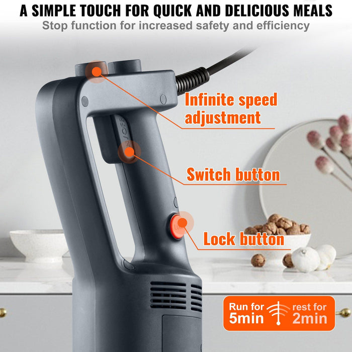 VEVOR Commercial Immersion Blender, 750W 20" Heavy Duty Hand Mixer, Variable Speed Kitchen Stick Mixer with 304 Stainless Steel Blade, Multi-Purpose Portable Mixer for Soup, Smoothie, Puree, Baby Food