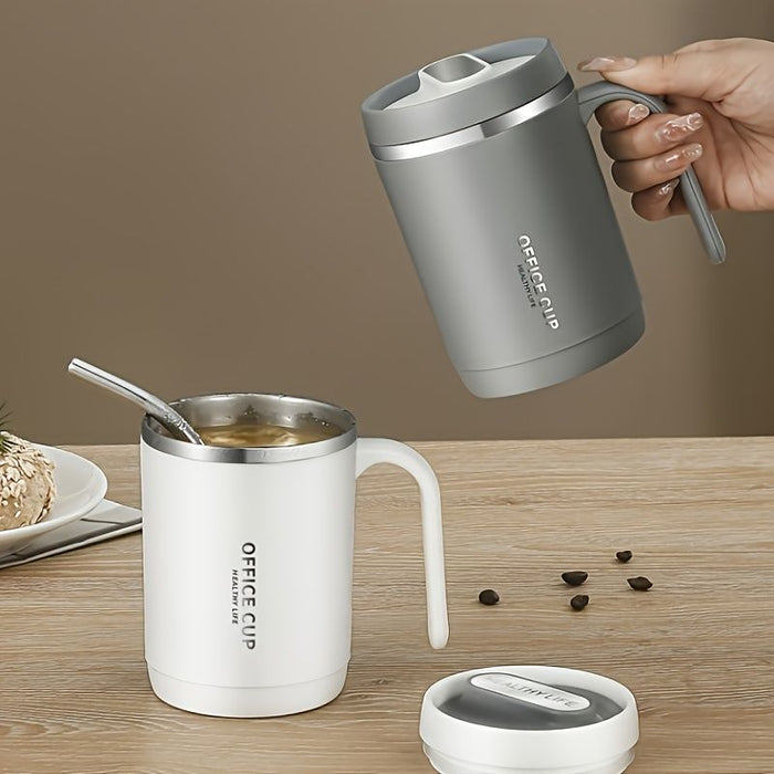 1pc Stainless Steel Cups With Lid; 16 Oz 304 Stainless Steel Tumblers Durable Coffee Mug With Splash Proof Sliding Lid; Drink With Lid Open; Plastic Housing And Lid; Straw Not Included