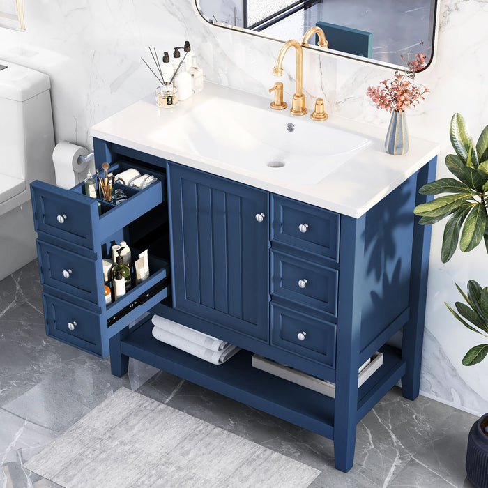 36\" Bathroom Vanity with Sink Combo, One Cabinet and Three Drawers, Solid Wood and MDF Board