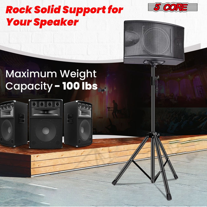5 Core Speaker Stand Height Adjustable PA DJ Tripod Studio Monitor Stands w 35mm Compatible Insert - SS ECO 1PK BLK WoB