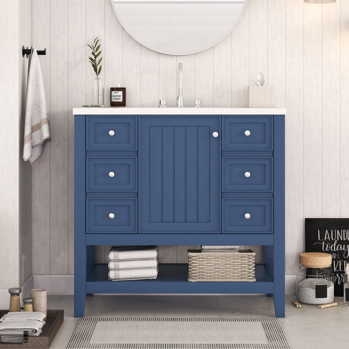 36\" Bathroom Vanity with Sink Combo, One Cabinet and Three Drawers, Solid Wood and MDF Board