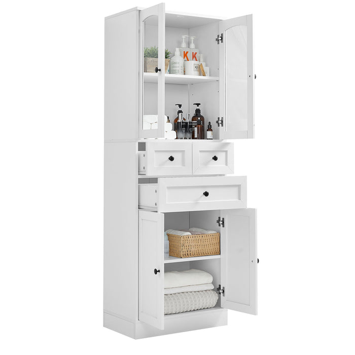 Tall Bathroom Storage Cabinet, Cabinet with Four Doors and Drawers, Adjustable Shelf, MDF Board