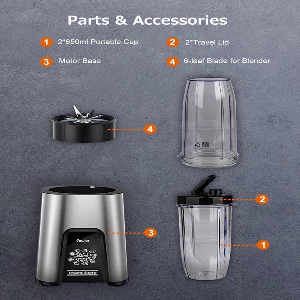 VEWIOR Smoothie Blender, 900W Personal Blender for Shakes and Smoothies, Blenders for Kitchen, Smoothie Juice Mixer with 2 * 22Oz B PA-F ree To-Go Cups(banned by A mazon)