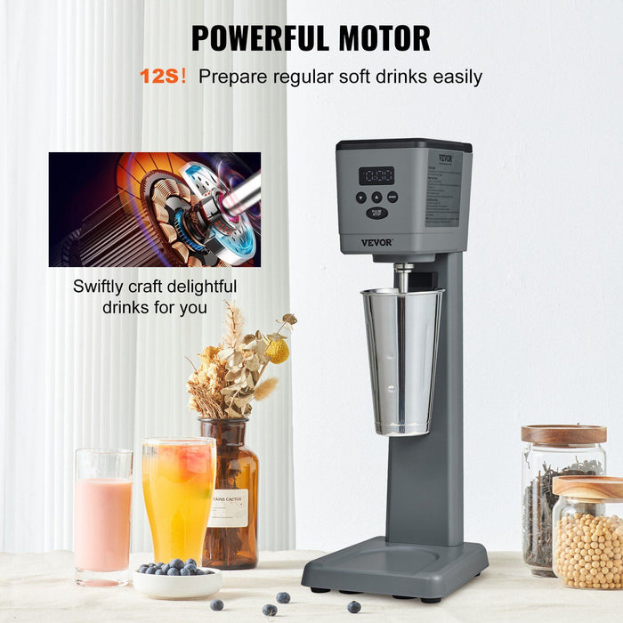 VEVOR Milkshake Maker, 375W Electric Milkshake Machine, Single Head Drink Mixer Blender Machine, LED Intelligent Microswitch, 3-Speed Milkshake Mixer with 820 ml Stainless Steel Cup