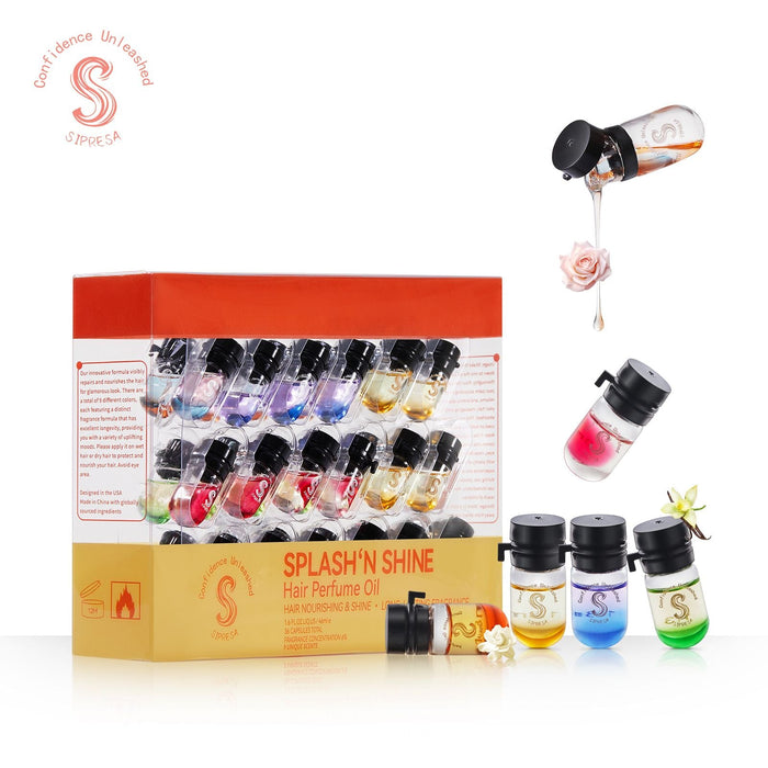 Sipresa Splash'n Shine Hair Perfume Oil 9 Unique Scents in 1 Pack Natural Plant-based Oils 72H Long-Lasting Fragrance 36-PCs Travel Set  Haircare