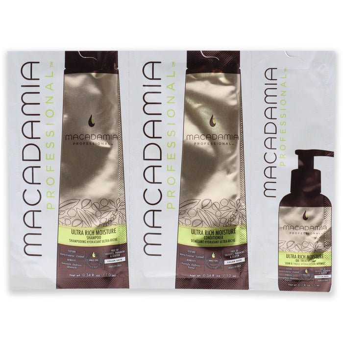 Professional Ultra Rich Moisture Set by Macadamia Oil for Unisex - 3 Pc Kit 0.34oz Shampoo, 0.34oz Conditioner, 0.17oz Oil Treatment