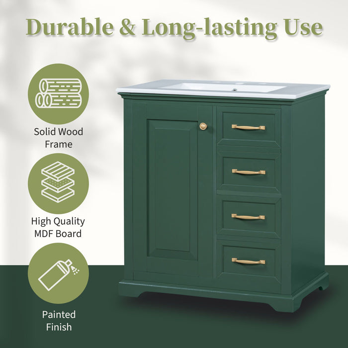 30" Bathroom Vanity with Sink, One Package, Bathroom Cabinet with Drawers, Solid Frame and MDF Board