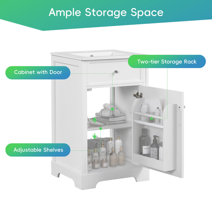 20\" Bathroom Vanity with Sink, Bathroom Cabinet with Soft Closing Door, Storage Rack and Adjustable Shelves