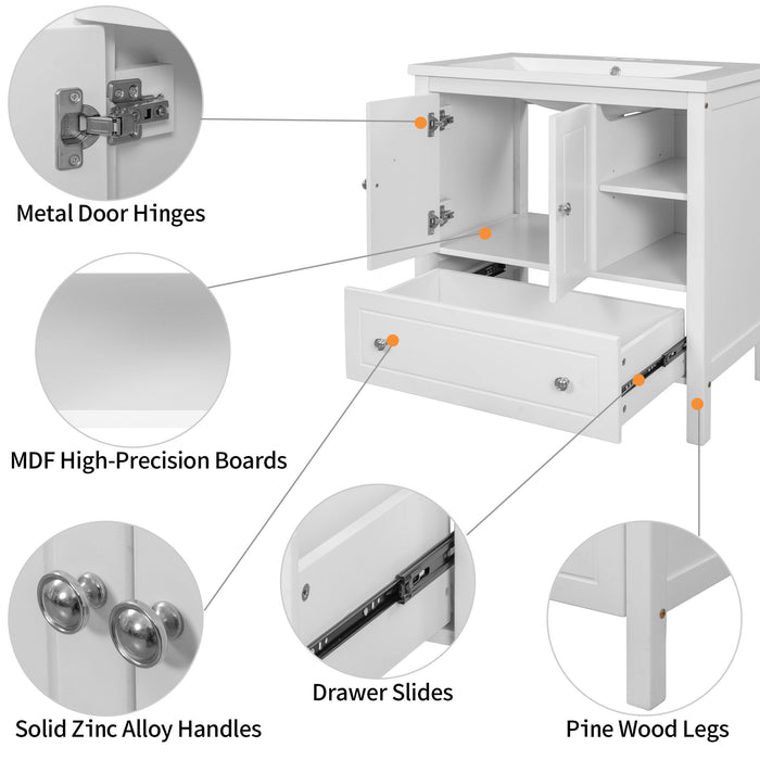 30" Bathroom Vanity with Sink, Bathroom Storage Cabinet with Doors and Drawers, Solid Wood Frame, Ceramic Sink