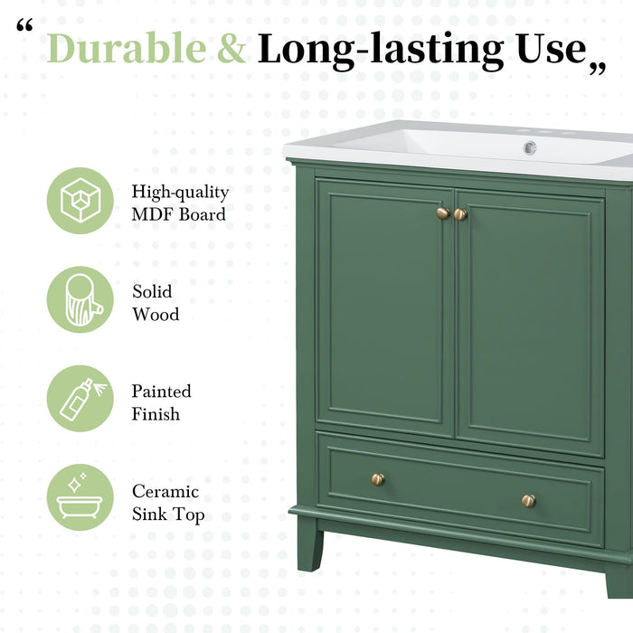 30\" Bathroom Vanity with Sink Combo, Multi-functional Bathroom Cabinet with Doors and Drawer, Solid Frame and MDF Board