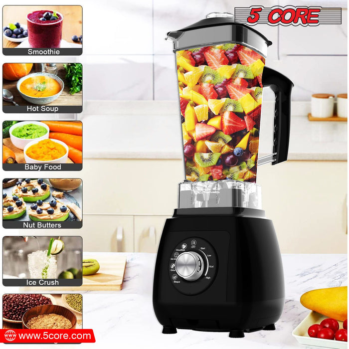 5 Core 2L Professional Countertop Blender For Kitchen 68 Oz 2000W High Speed BPA Free 6 Titanium Blade Smoothie Blender Electric For Soup Shake Juice Multi-Speed Manual JB 2000 M