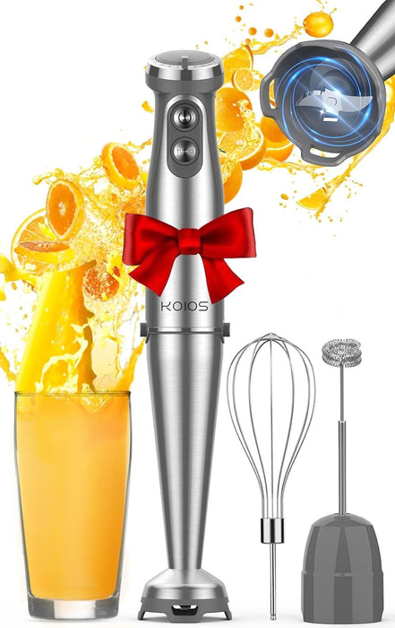 KOIOS Immersion Blender, 1000W Anti-scratch 3-in-1 Hand Blender, Upgraded 12 Speed Stainless Steel Blade Stick Blender with Turbo Mode, Whisk and Milk Frother, B PA-F ree