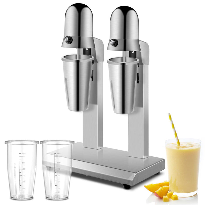 VEVOR Milkshake Maker, Double-Head Milkshake Machine, 560W Milkshake Mixer, Malt Maker with 800ml Cups (Stainless Steel/PC), 2-Speed Electric Milk Shake Machine, 36000RPM Drink Mixer, Stainless Steel